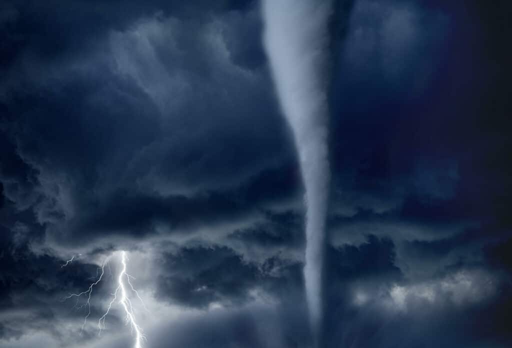 tornado with a lightning strike near by