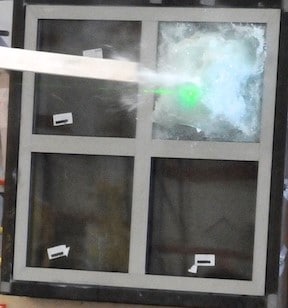 Insulgard Security Products™ STORMDEFEND™ TTH600 window system undergoing Debris Impact testing